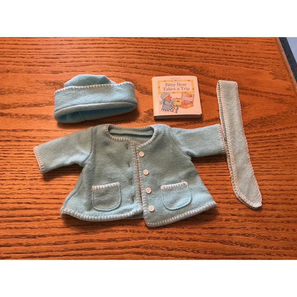 American Girl Bitty Bear Blue Fleece Jacket Hat Scarf Set Book Pleasant Company